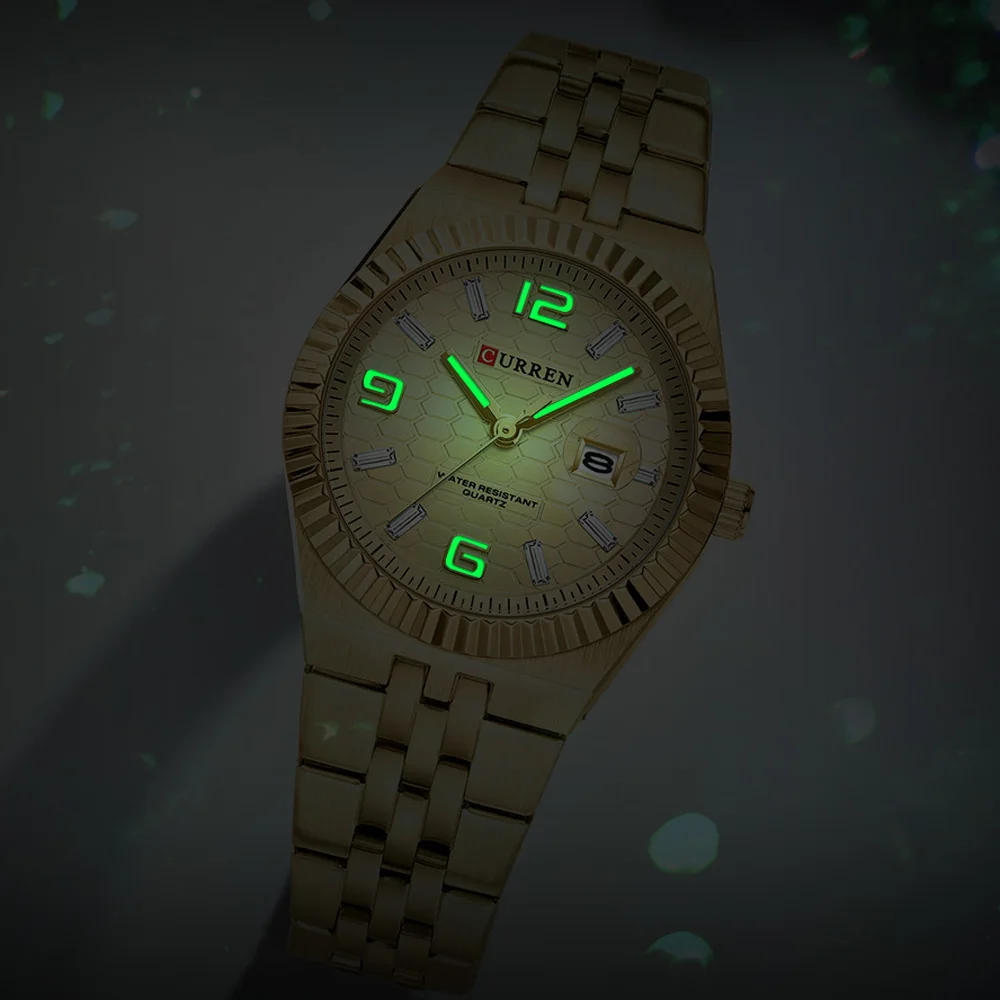 ساعة CURREN النسائية الجديدة بسوار كوارتز بلونين مع عقارب مضيئة ومينا لامعة فاخرة مع سوار فولاذي غير قابل للصدأ #4