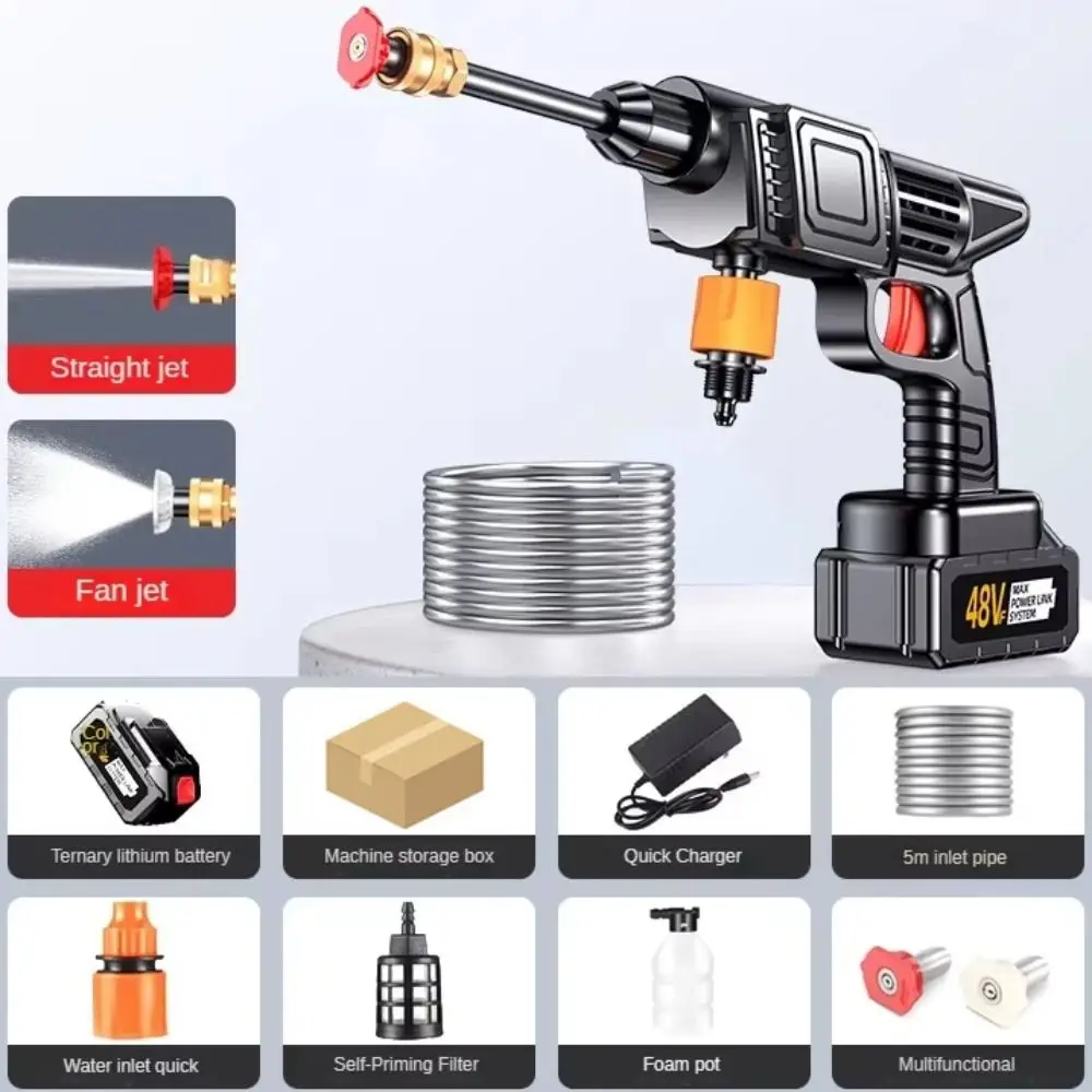 

Высоковольтная литиевая батарея, беспроводная автомойка, двигатель 19000 об/мин, 5 м, водопровод, автомойка высокого давления, беспроводная работа