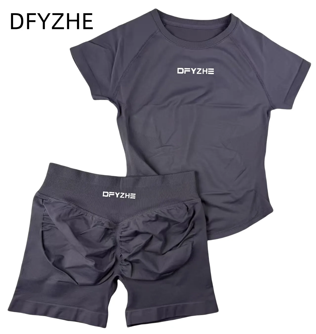DFYZHE 2-delige Impact Sportset Korte Mouw Naadloze Yoga Top Fitness Set Dames Workout Running Sport Shorts Gympak