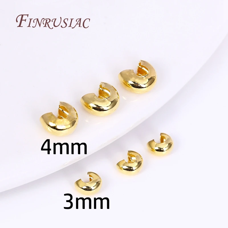 50Pcs/Lot 18K Gold Plated Open Crimp Beads,Round Covers Crimp End Beads,Stopper Beads For DIY Jewelry Making Accessories