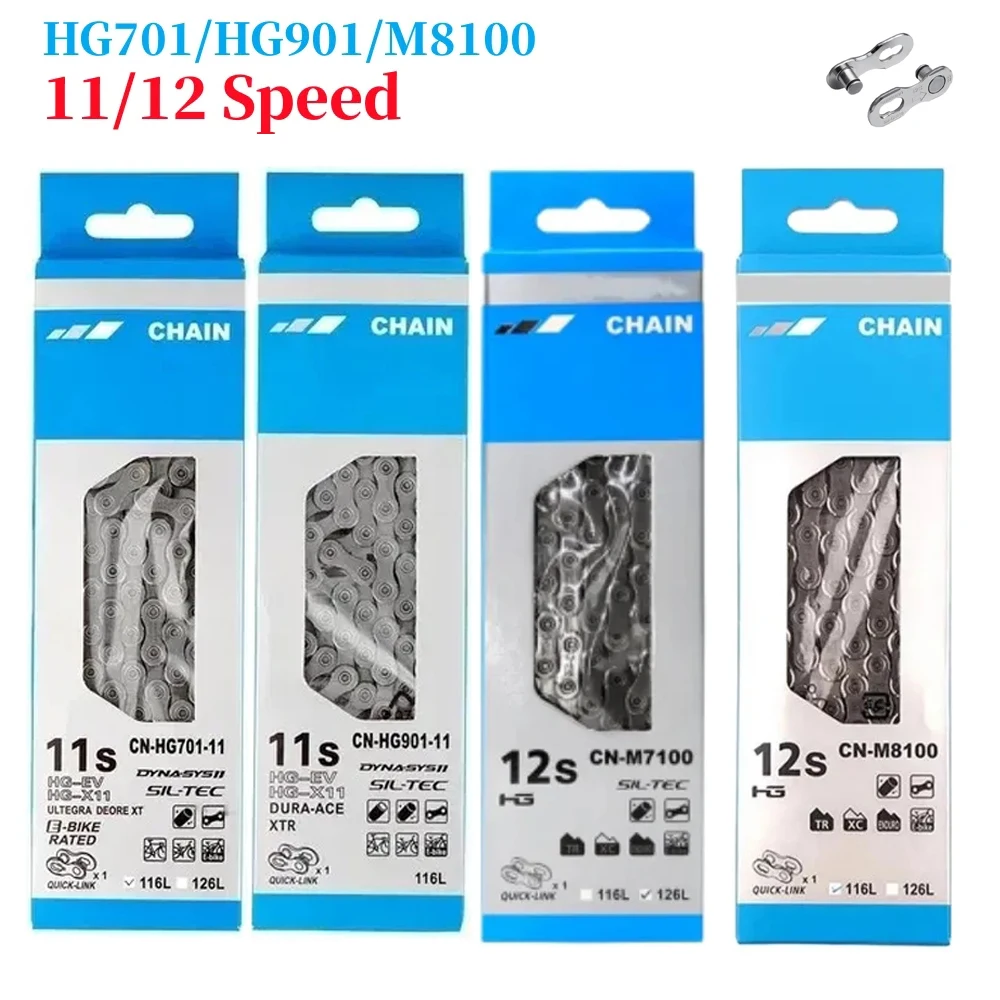 Deore XT XTR Road MTB Bike Chains 11/12S Bicycle Chains CN HG601 HG701 HG901 M7100 M8100 With Quick-Link 116L/126L Bike Chain