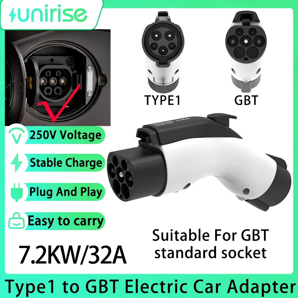 

Адаптер Unirise Type1 к GBT EV 32A 7,2 кВт J1772 на зарядное устройство для электромобиля GB/T для преобразователя переменного тока, адаптер для электромобилей BYD