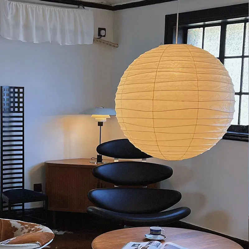 

Japanese Paper Pendant Lamps Noguchi Yong Minimalist Creative Homestay Living Room Bedroom Study Round Ball LED Hanging Lights