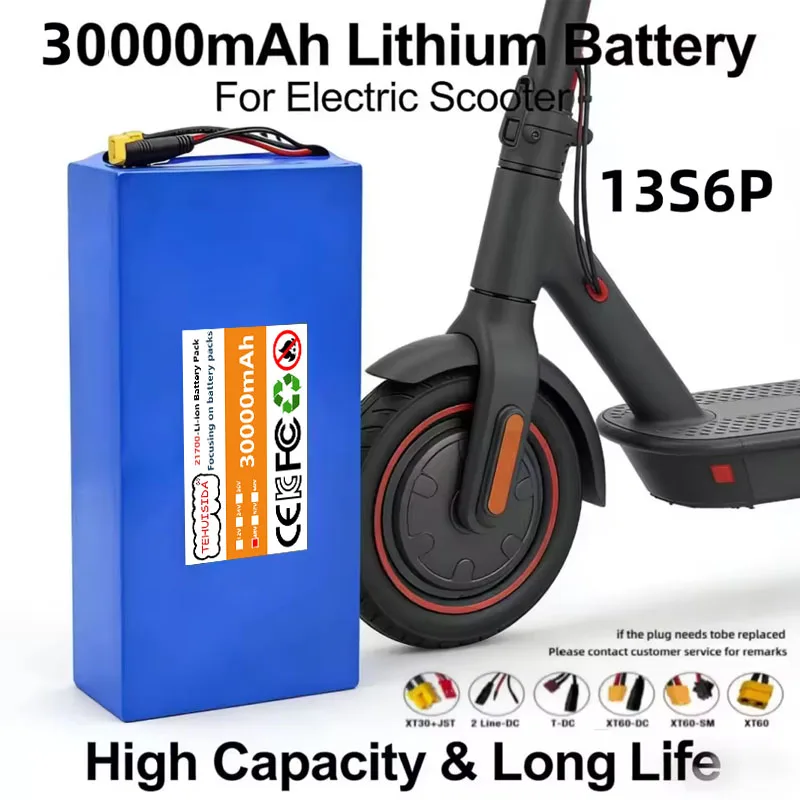 48V 30Ah 13s6p 21700 Lithium Battery Pack 54.6v 900w 1000w 1200w 1440w Built in BMS 30A Charge Discharge Protection