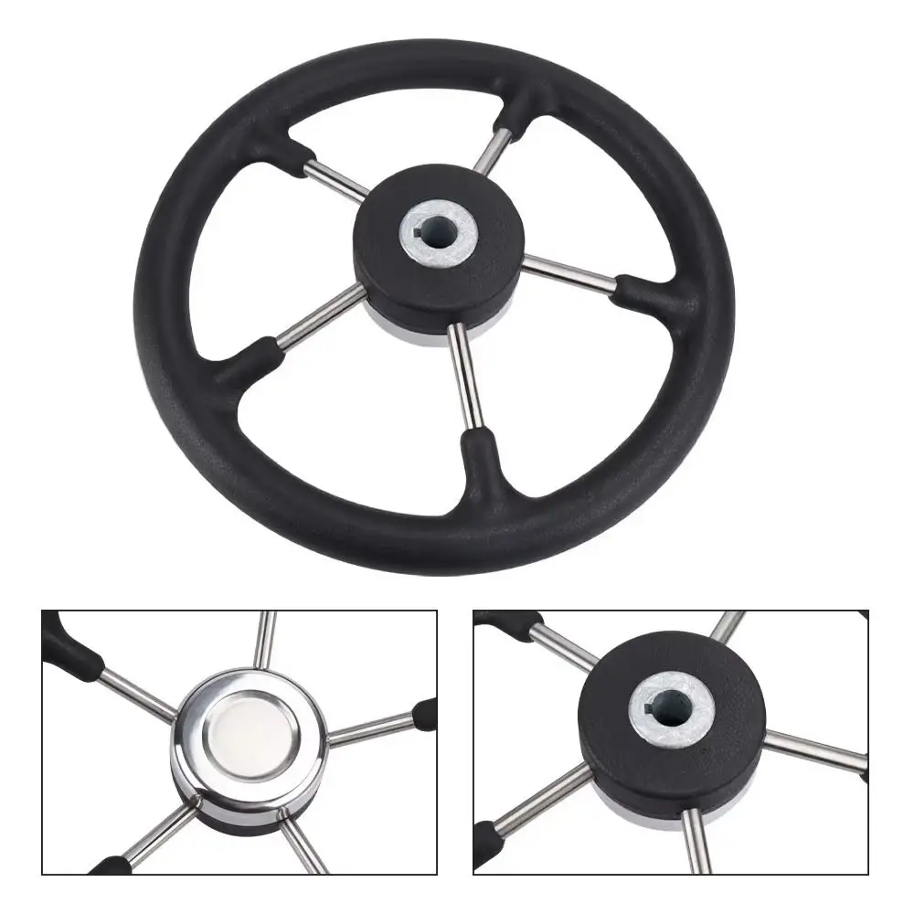 Stainless Steel Boat Steering Wheel 5-Spoke Design Polished Marine Steering Wheel 13 Inch Black Foam Grip Marine Hardware