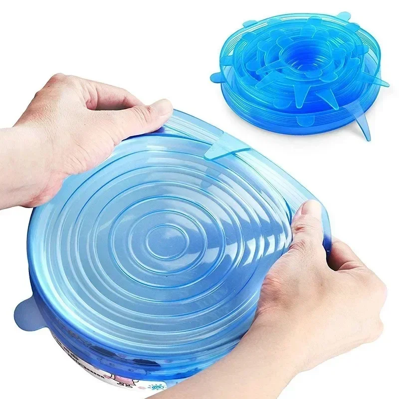 For Kitchen Accessories Adaptive Food Cover Fridge Kitchen Storage Organization Plastic Adjustable Elastic Silicone Caps Dishes