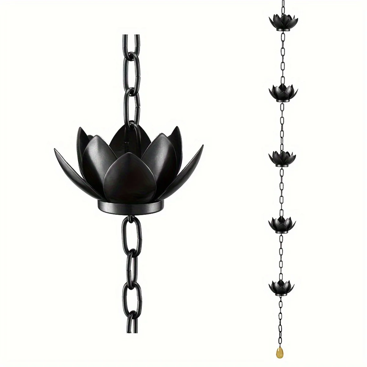 Rain Chain, Lotus Rain Catcher Chain for Gutters Outside , Rain Chain Cups to Replace Gutter Downspout, Divert Water