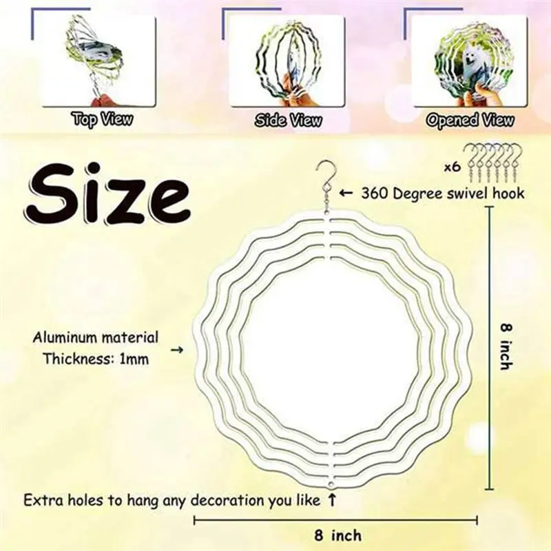 AB11 4Pcs 8 Inch Sublimation Wind Spinner Blanks, 3D Aluminum Wind Spinners for Outdoor Garden Decoration DIY
