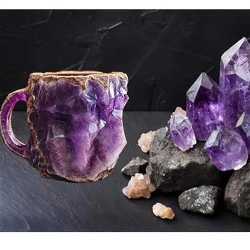 Mineral Crystal Coffee Mugs Resin Crafts Imitation Mineral Crystal Coffee Cup Large Capacity With Inner Liner Crystal Cup Gift