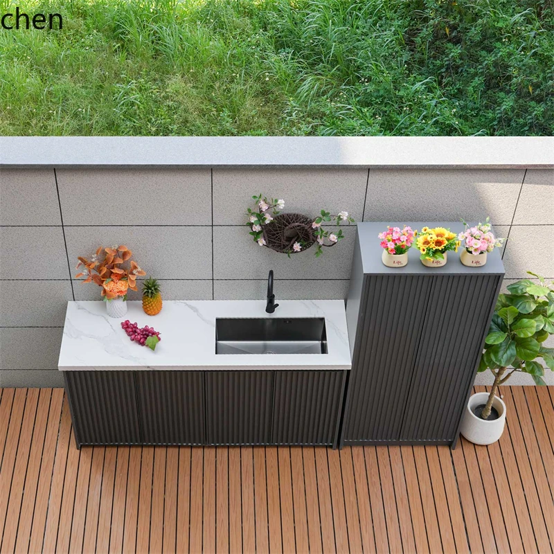 

FF Outdoor Slate Wash Table Sink Aluminum Alloy Cabinet Balcony Storage Cabinet