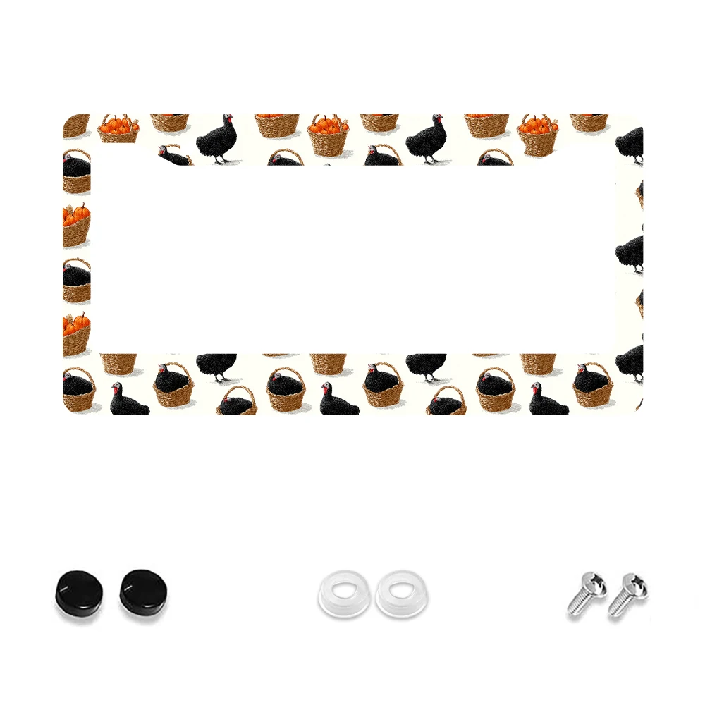 

1pc Brown Turkey and Pumpkin Pattern 2-Hole License Plate Frame, Aluminum Material, 6x12 Inches, with Screw Set, Retro Novelty