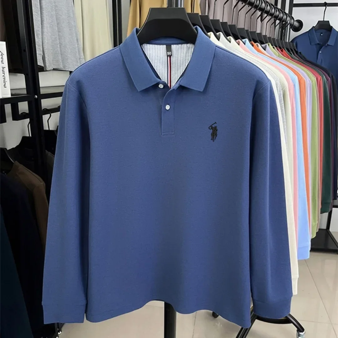 100 % reine Baumwolle, hochwertige Marke, Herren-Polohemd mit langen Ärmeln, Herbst-/Winterkollektion, modisches, luxuriöses Golfoberteil mit Stickerei, lässiges T-Shirt. – Detail 31