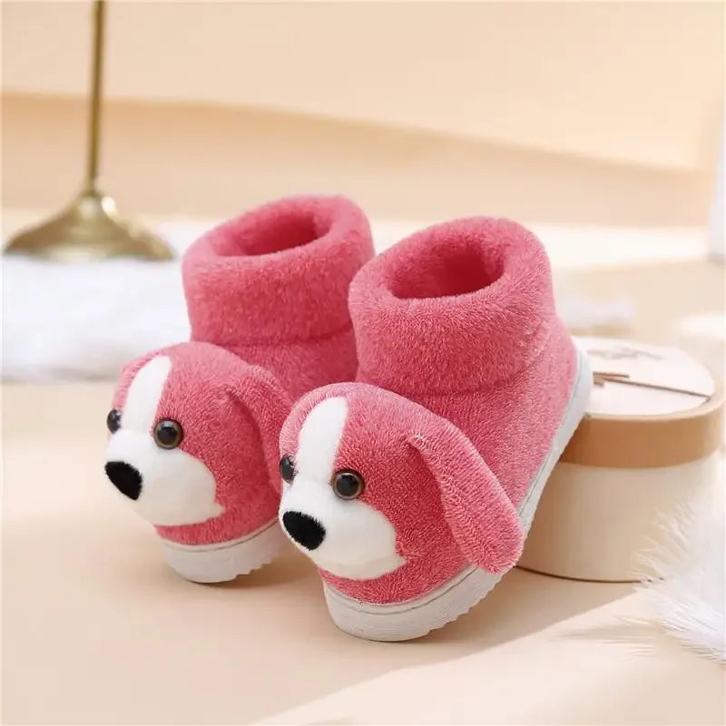 Cartoon Dog Home Slippers for Girls Boys Lighted High Top Cotton Shoes Indoor Soft Non-slip Winter Boots Warm Plush Kids Shoes