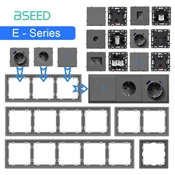 BSEED Button Switch Module USB Phone Charge Socket Parts Wall Light Switch Key Insert Plastic Frame Combination E Series Gray