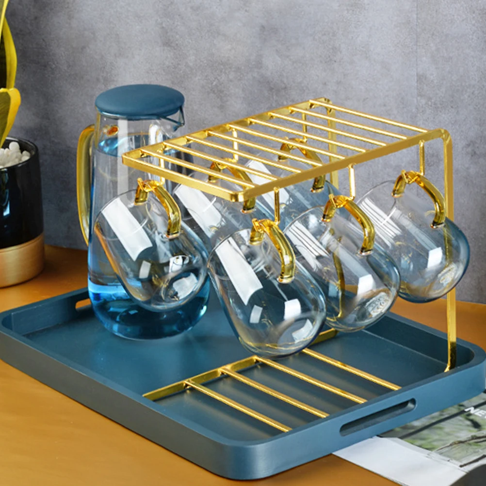 

Sturdy Glass Rack Metal Cup Storage Shelf Household Cup Organizer Stand for Kitchen Space Saving Decorative Draining Rack Carbon