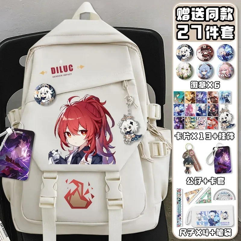 Black White, Genshin Impact, Student Kids Teens School Bags, Large Capacity Mochilas Anime Backpacks for Girls Boys Gift
