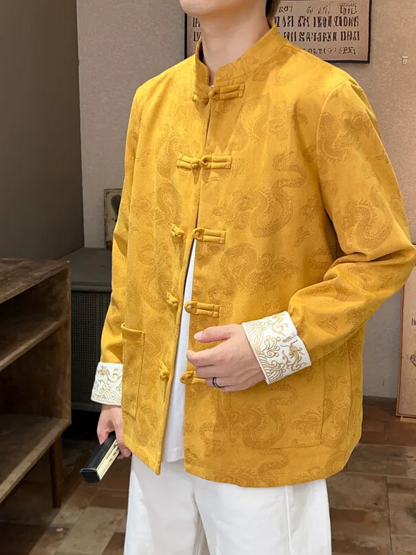 

New Men's Embroidered Jaet Autumn Winter Loose Casual Sle Large Size Trendy All-Match Button down Tang Suit Outerwear