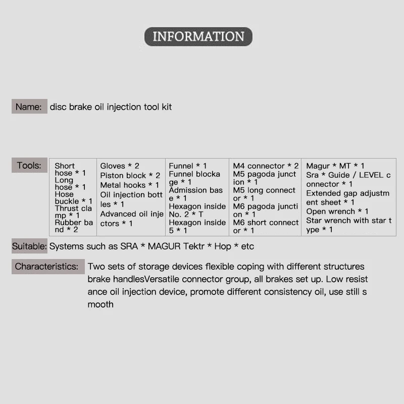 Universal Bicycle Oiling Kit Brake Oil Tool Set  For MAGURA SRAM Series MTB Bike Brake Repair Tools