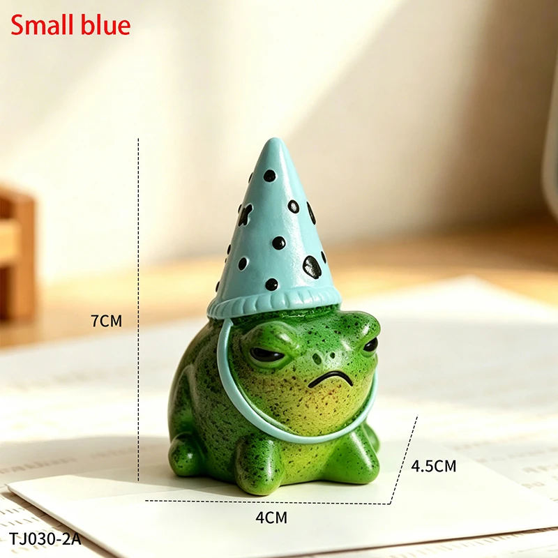 Niedliche Grummelige Frosch-Figur aus Harz mit Gepunktetem Partyhut für Schreibtisch-Dekoration Lustiges Tier-Ornament Geschenkidee für Freunde