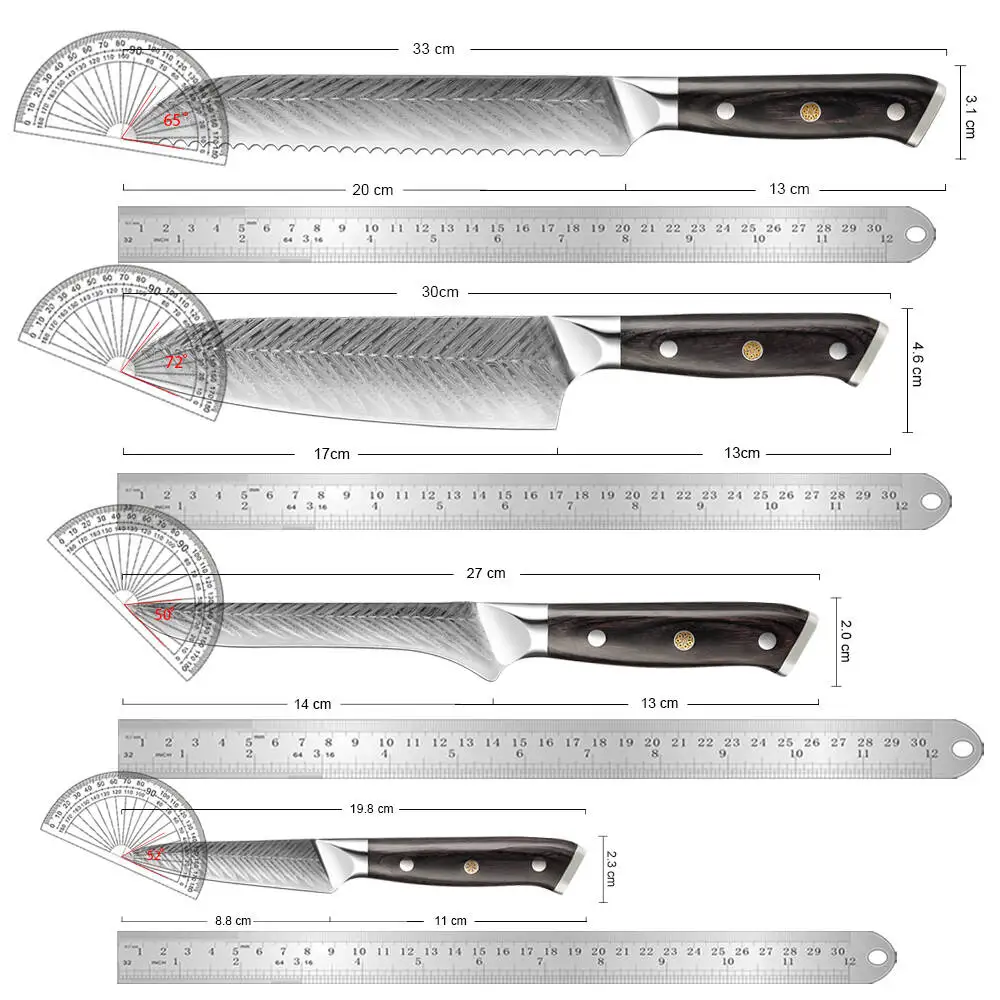 XITUO 1-4pcs Kitchen Knives Set,Sharp 5Cr15 Stainless Steel Laser Pattern,Japanese Cooking Knife for Bread,Santoku,Boning,Paring