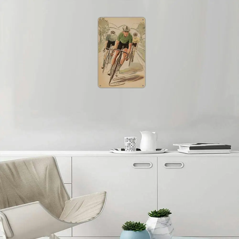 ヴィンテージ サイクリスト ブリキ塗装メタル ウォール アート 8 x 12 インチ ホームバーやレストランの装飾に最適