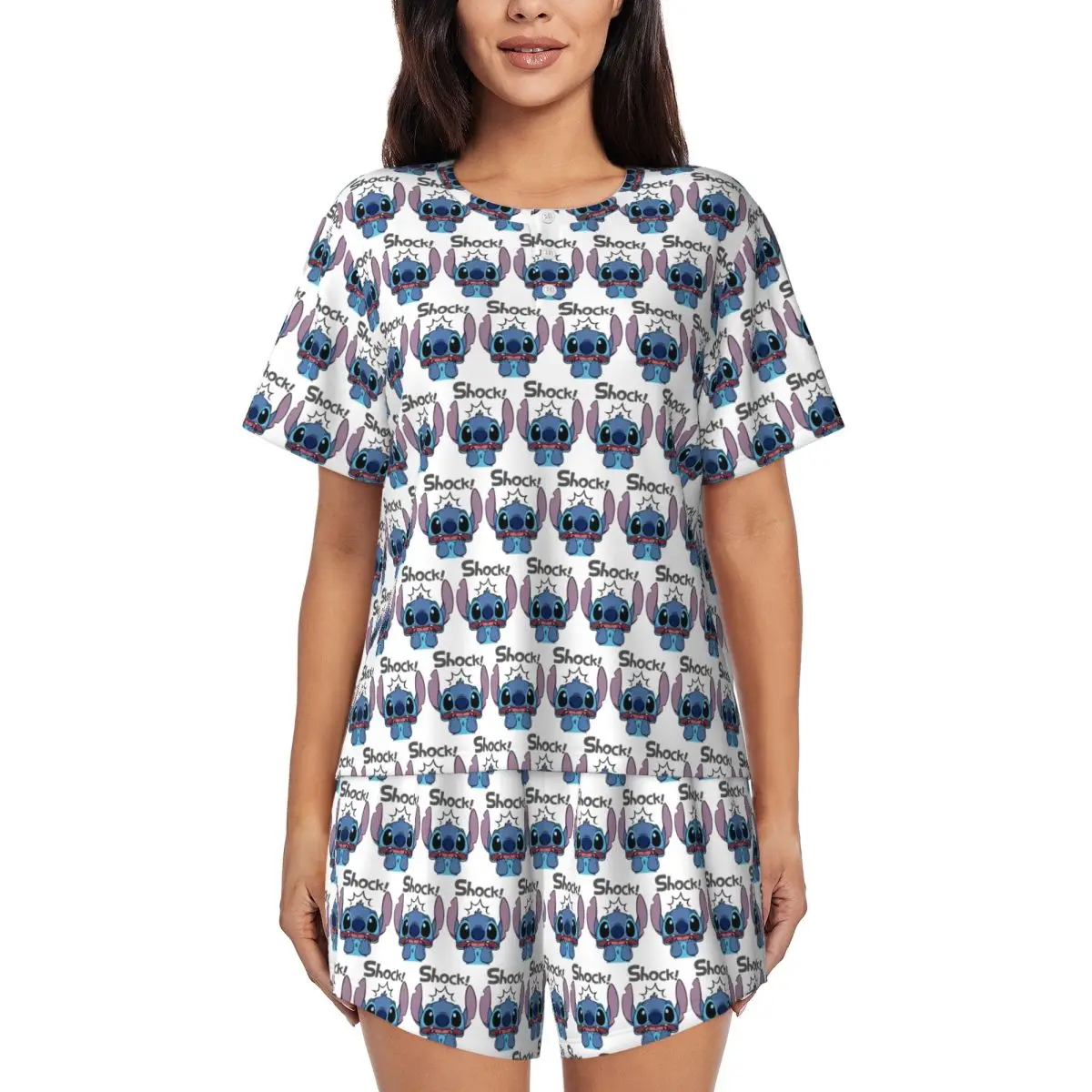 

Custom Stitch TV Cartoon Animation Pajama Sets for Women 2 Piece Short Sleeve Pjs Shorts Sleepwear