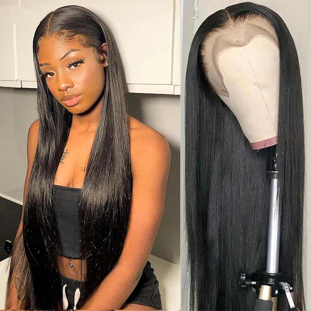 34 36 Long Inch 13x4 Straight Lace Front Human Hair Wig 180 Density Pre Plucked HD Transparent Lace Frontal Wigs For Black Women