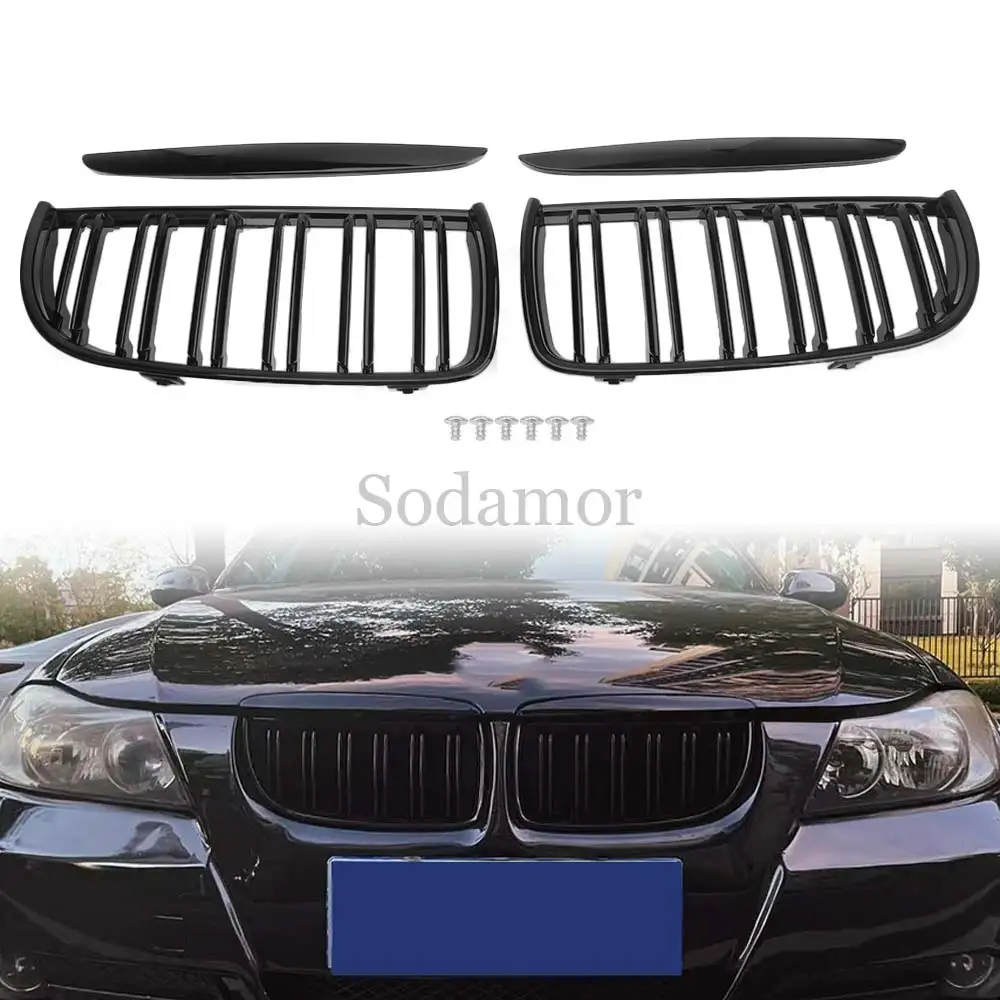 

Car Accessories ABS 1Pair Front Grill Grille Double-Layer Grille Fit For with BMW 3-Series E90 E91 Sedan 2005-2008 Pre-Facelift