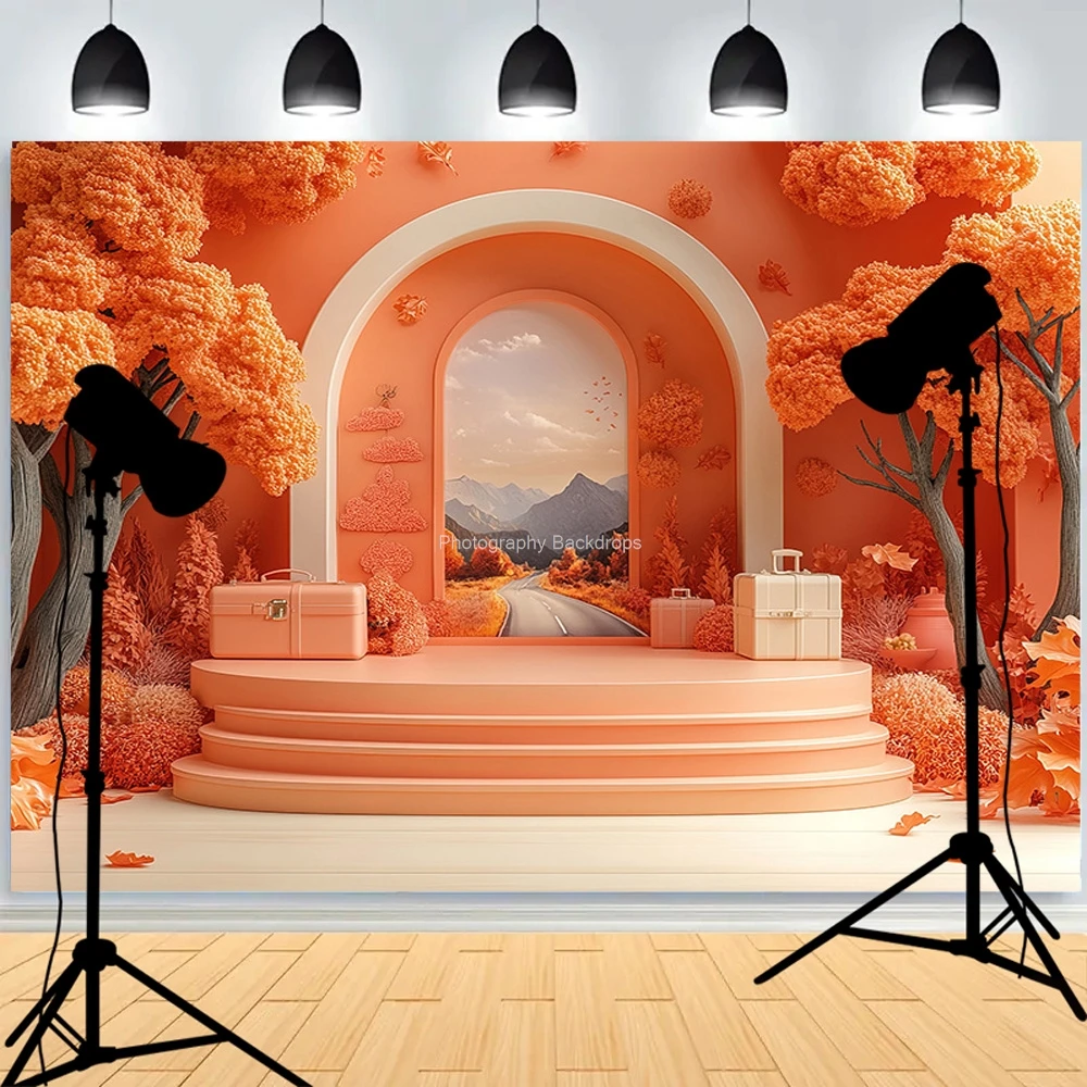 Thanksgiving Day 3d Podium Haunted House Background Glowing Steps Spooky Ghost Posters Walls Cobwebs Photography Backdrops GN-01