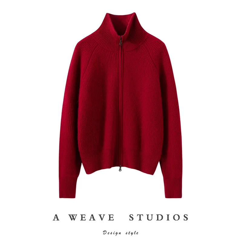 

High quality Women 100% Goat Cashmere Sweater Cardigan Casual Loose Cashmere Knitwear Autumn Winter Thick Clothes Zipper Coat