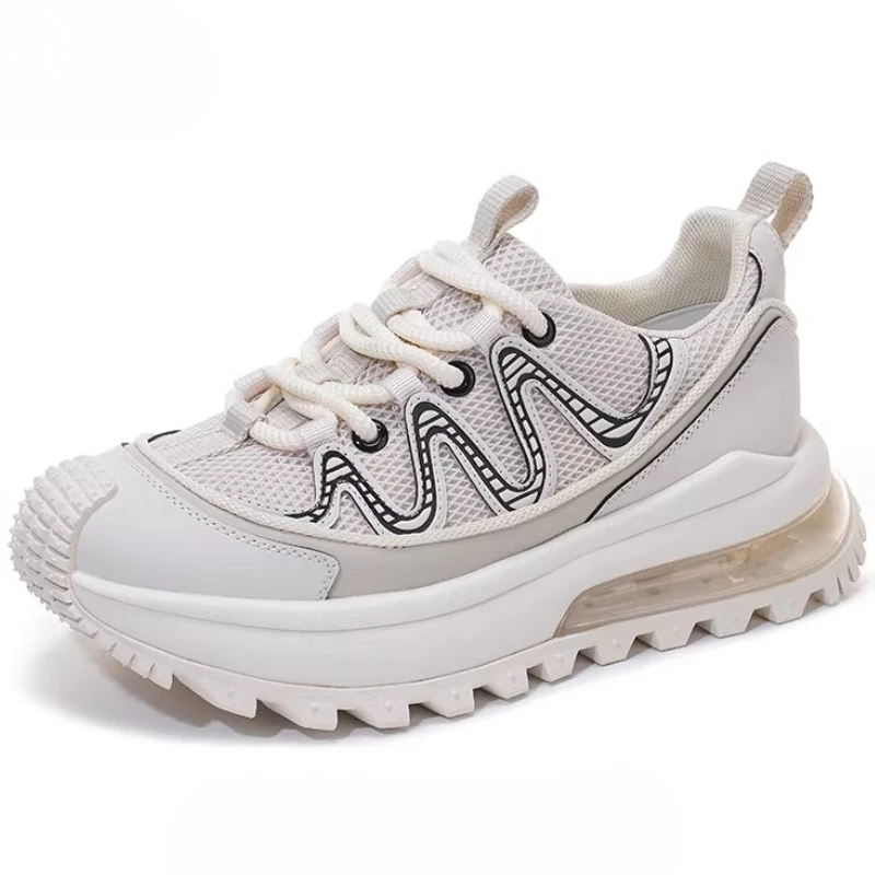 

Lightweight Thick Soled Shoes for Men's Outdoor Casual Sneakers Height Increasing Shoes Mesh and Leather Breathable Daddy Shoes