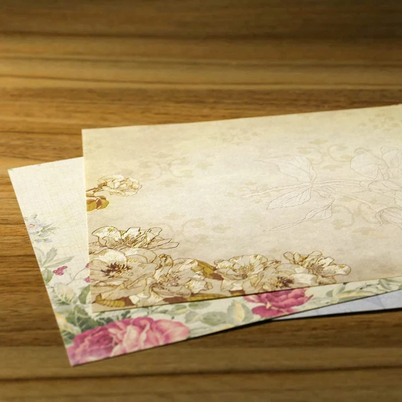 New 30Pcs Vintage Stationery Floral Writting Paper Matching Envelopes Sets For Handwriting Letters, Assorted Colors