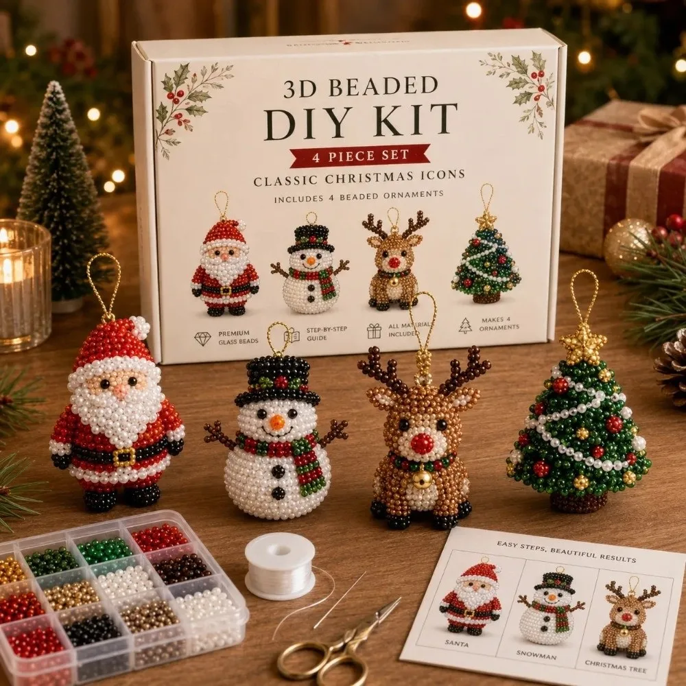 Christmas Theme 3D Beaded Craft Kit Creative Beadwork with Instructions Beaded Art Set Jewelry Making Supply Christmas Gift
