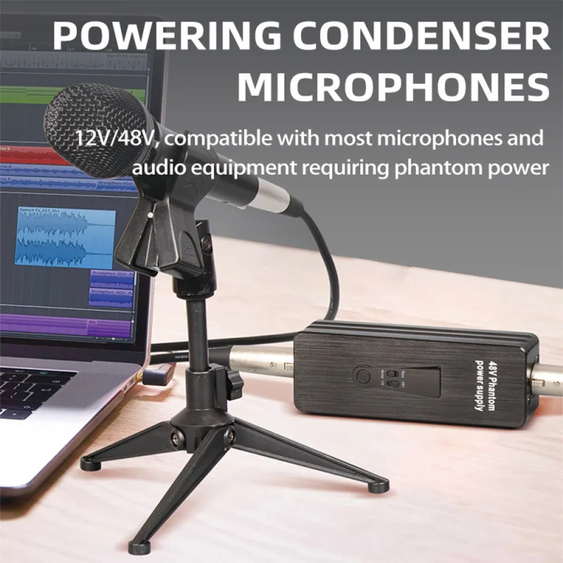 48V/12V Phantom Power Supply for Condenser Microphones Mic Preamp Portable Rechargeable Phantom Power Low Noise