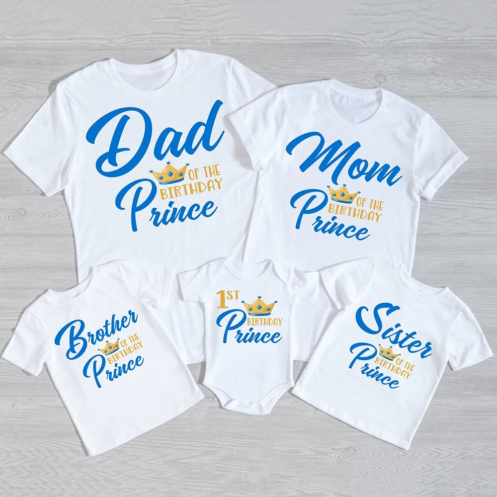 1st Birthday Prince Family Matching Clothes T Shirts Boys Birthday Party Dad Mom Sis Bro and Me Family Look Outfit T-shirt Tops