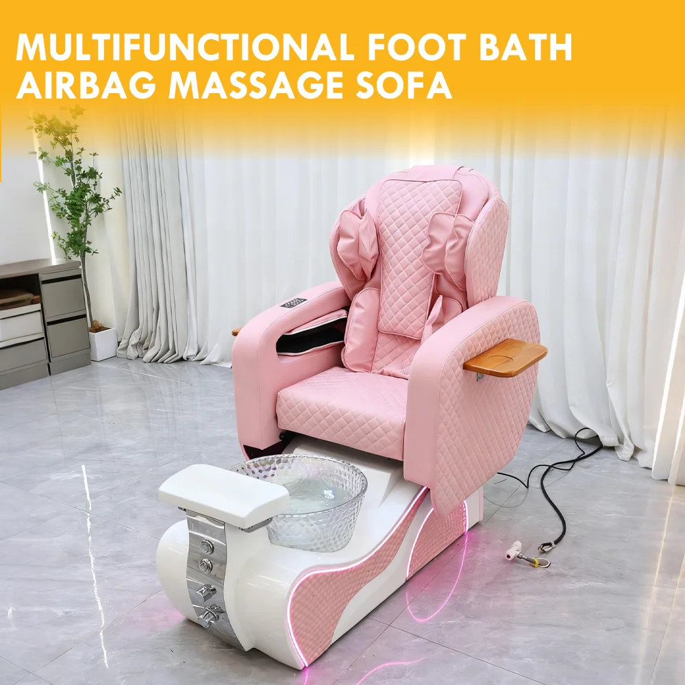 Nail Salon Luxury Lounge Pink High Back Pedicure Chair Built In Foot Spa And Massage