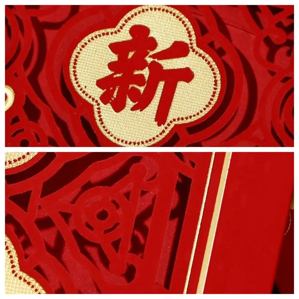 6Pcs Hollow Out 2025 New Year Red Envelope Chinese Gold Foiling Stamping New Year Red Packet Best Wishes Spring Festival