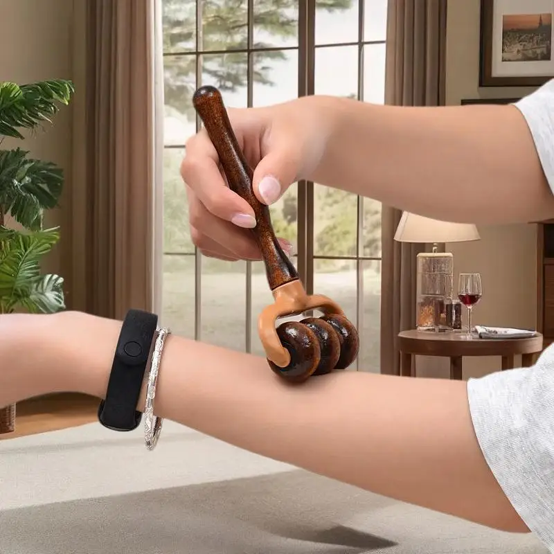 Wooden Handheld Massage Roller Muscle Relief for Neck Shoulders Head Blood Circulation Home & Office Massage Tool