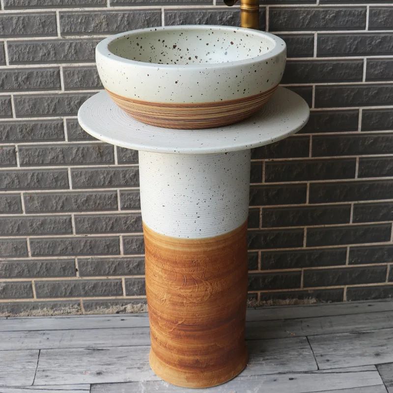 

Ceramic Column Washbasin Wash Basin Artistic Floor Basin Small Bathroom Three-Piece Wash Basin Outdoor Wash Basin