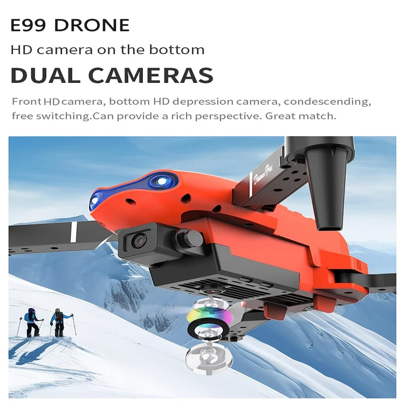Mini Dron de control remoto profesional E99 4K HD cámara aérea Wifi FPV Dron plegable quadcopter RC helicóptero juguete para niños gif