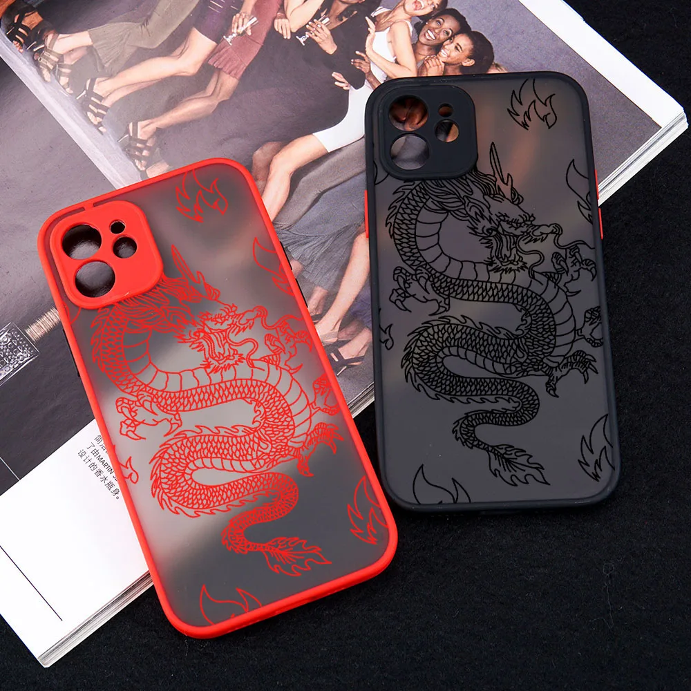 Unique Chinese Dragon Phone Case For iPhone 11 12 13 14 15 Pro Max Fashion Fire Flame Covers for iPhone XR X XS 7 8 Plus Fundas