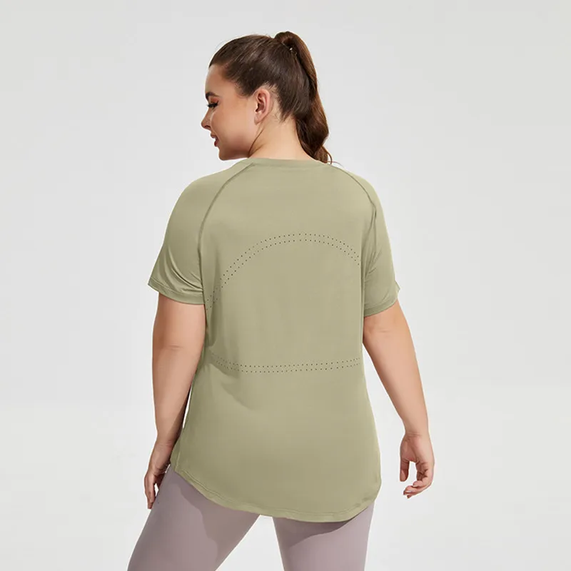 Plus Size Odzież sportowa Kobieta Siłownia 2024 Odzież do jogi Koszulka damska z krótkim rękawem Top fitness Oddychająca koszulka do biegania Slim Butt Cover — zdjęcie 6