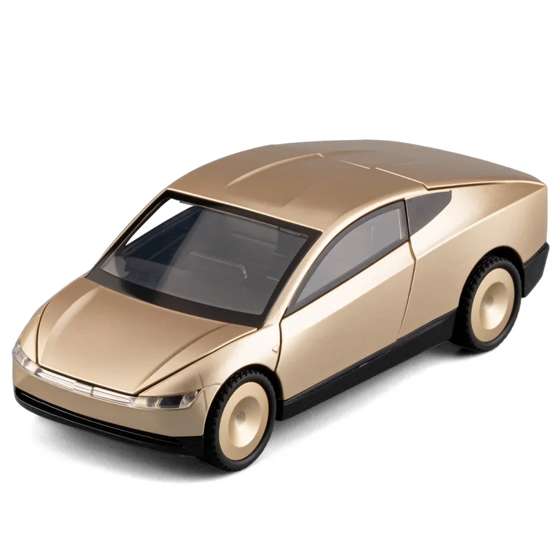 XHD 1: 32 تسلا Robotaxi عودة الصوت والضوء سبيكة سيارة نموذج سطح المكتب الديكور لعبة عيد ميلاد الأطفال هدية جمع