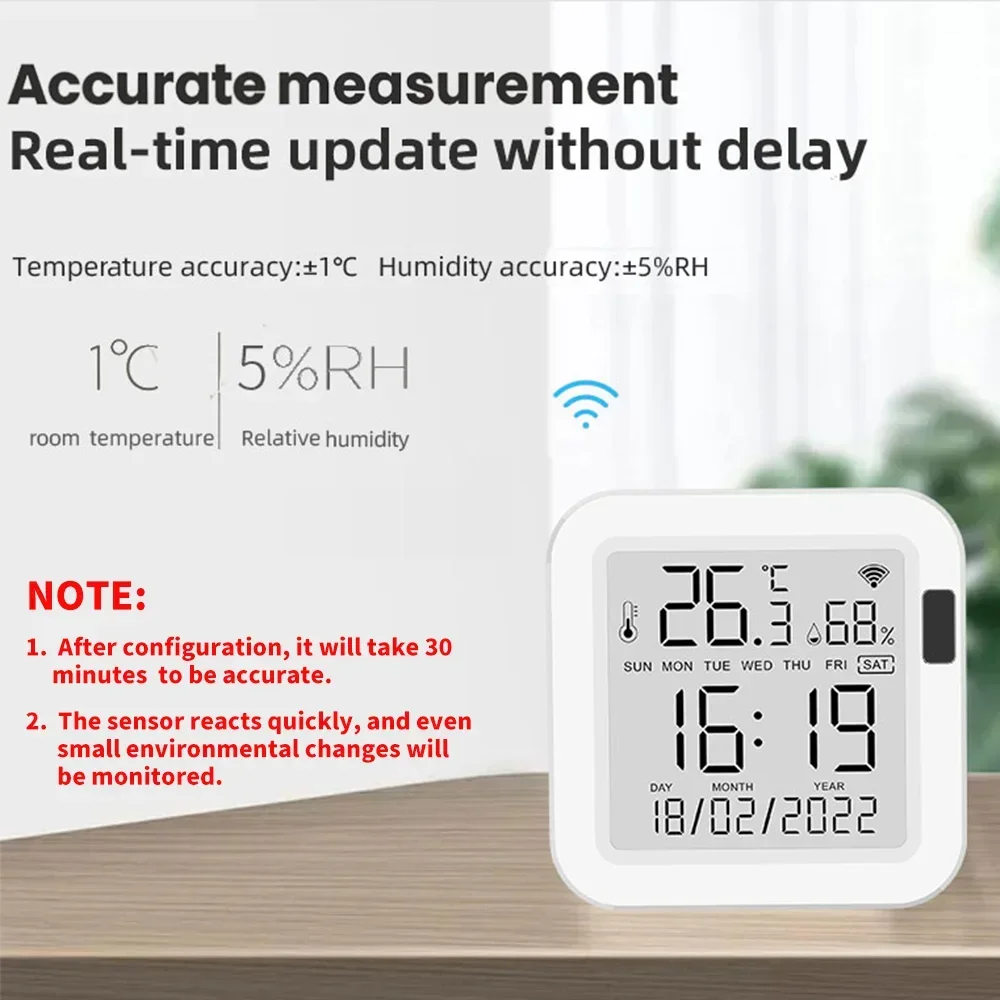 Tuya WiFi Temperature Humidity Smart Sensor With Backlight for Smart Home Var SmartLife Work with Alexa Google Assistant