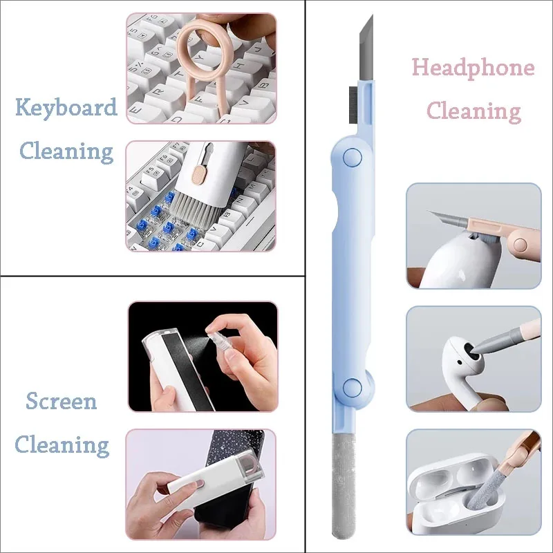 7-in-1 Computer Keyboard Cleaner Brush Kit Earphone Cleaning Pen For Headset iPad Phone Cleaning Tools Cleaner Keycap Puller Kit