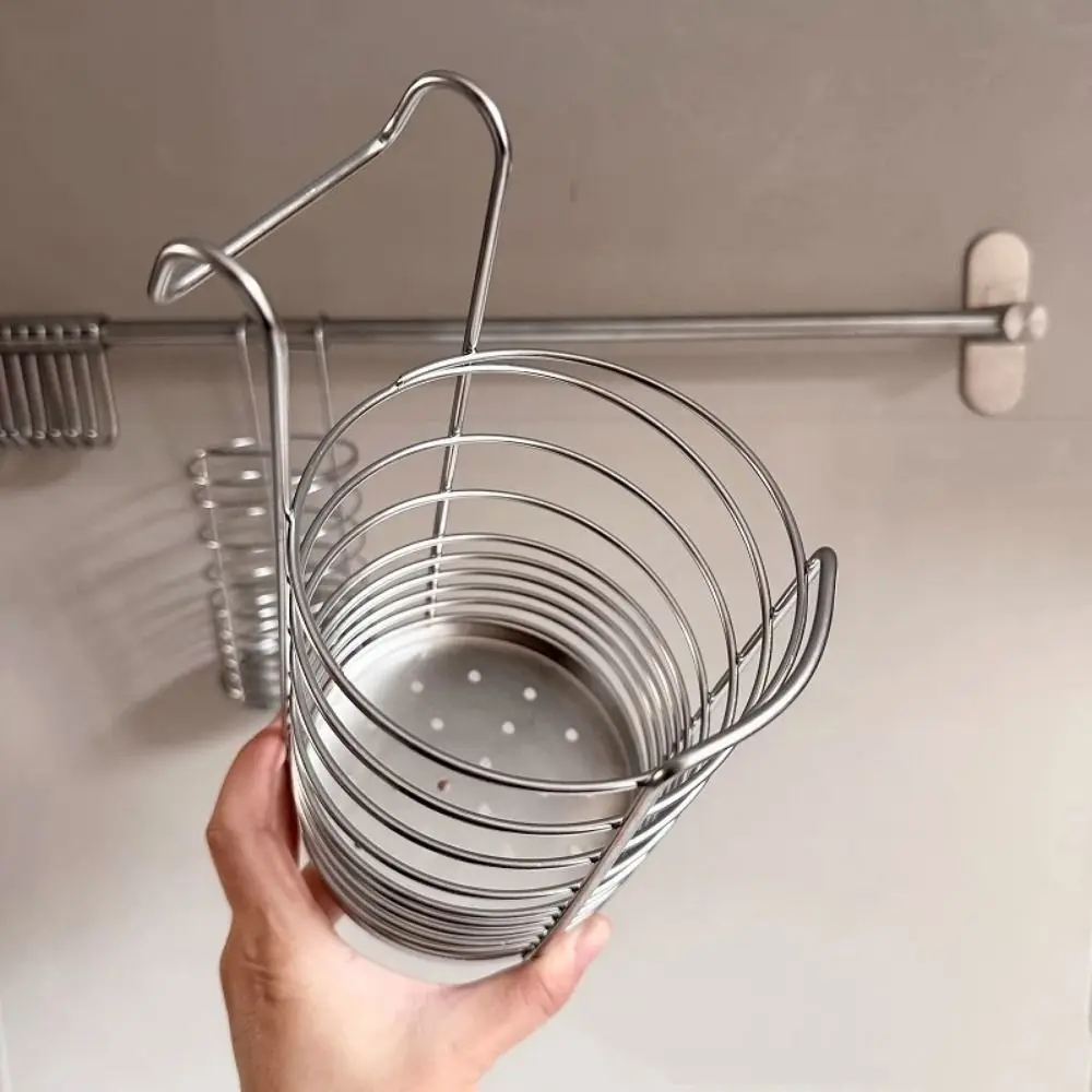 

Stainless Steel Hanging Cutlery Holder Space Saving with Drain Holes Chopsticks Cage Rustproof Kitchen Drain Rack Home