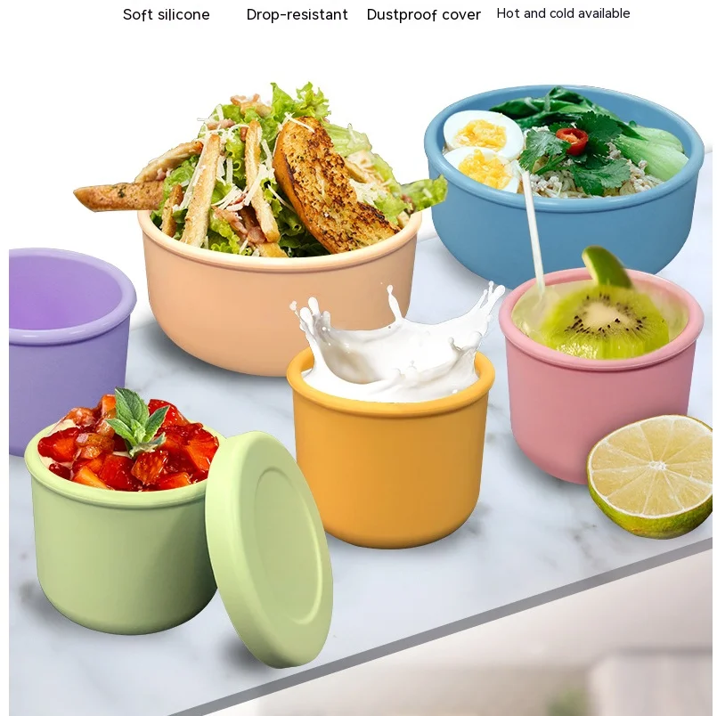 Round Silicone Lunch Box Student Lunch Box Microwaveable Lunch box Food Storage Container Silicone Leakproof Salad Bowl