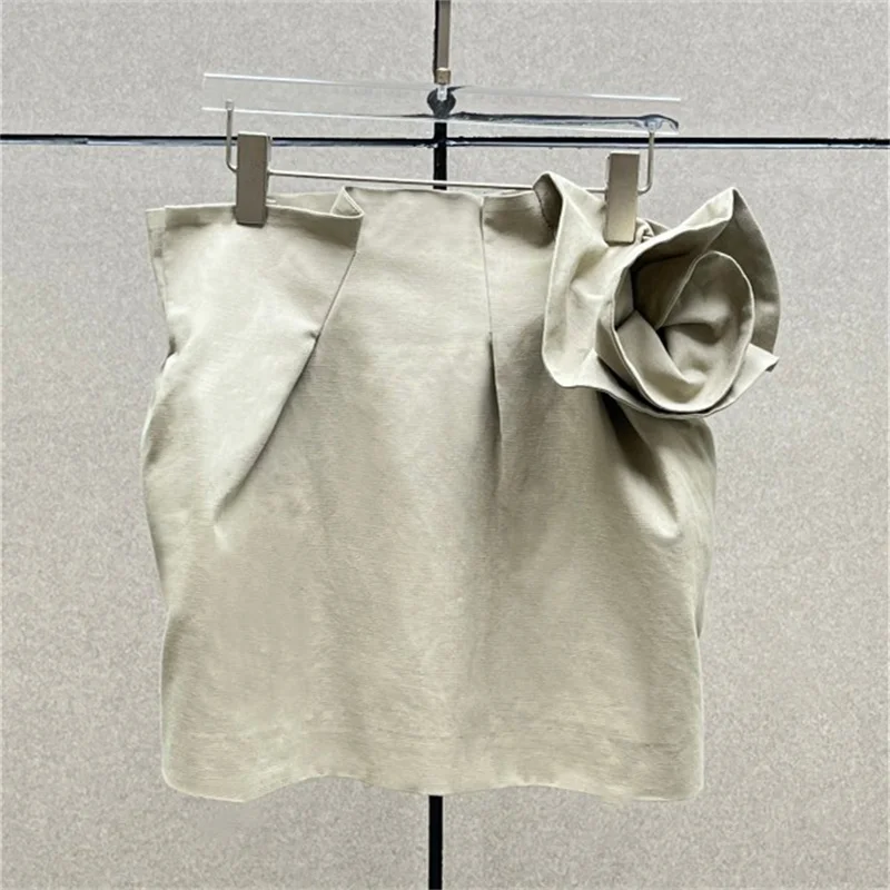 women's skirt New 3D floral mini skirt for summer 2026 Linen blend women's half skirt Asymmetric slim fit short skirt y2k skirt