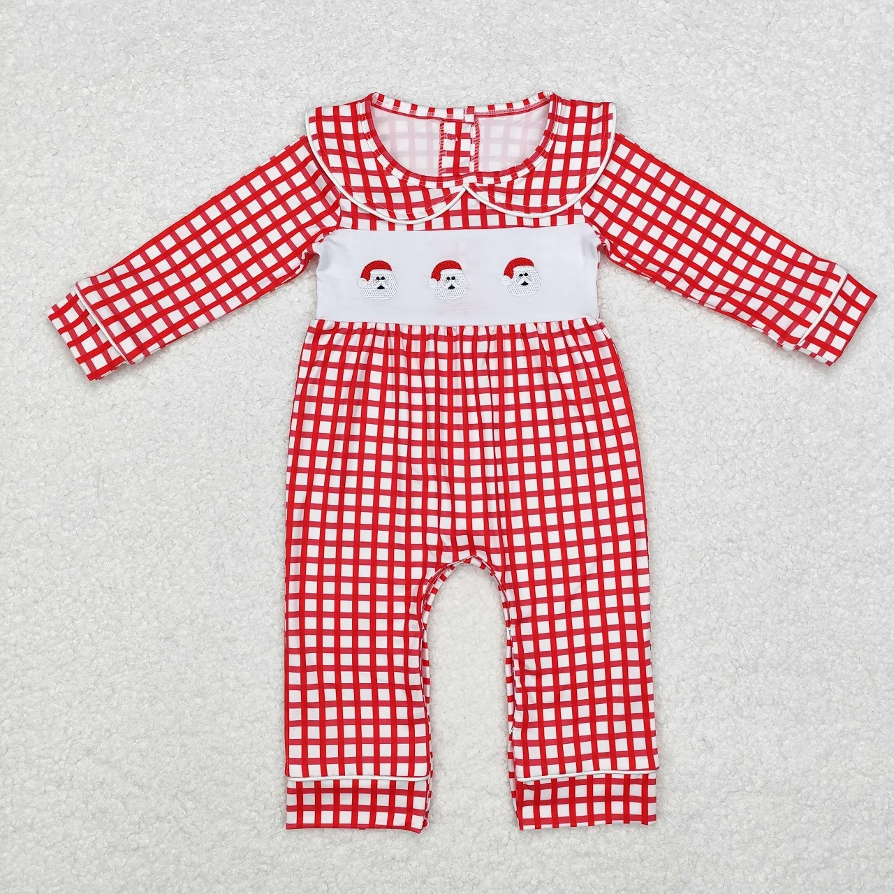 

Wholesale Kid Children Infant Jumpsuit Baby Boy Embroidery Long Sleeves Christmas Santa Red Plaid Newborn Toddler Buttons Romper