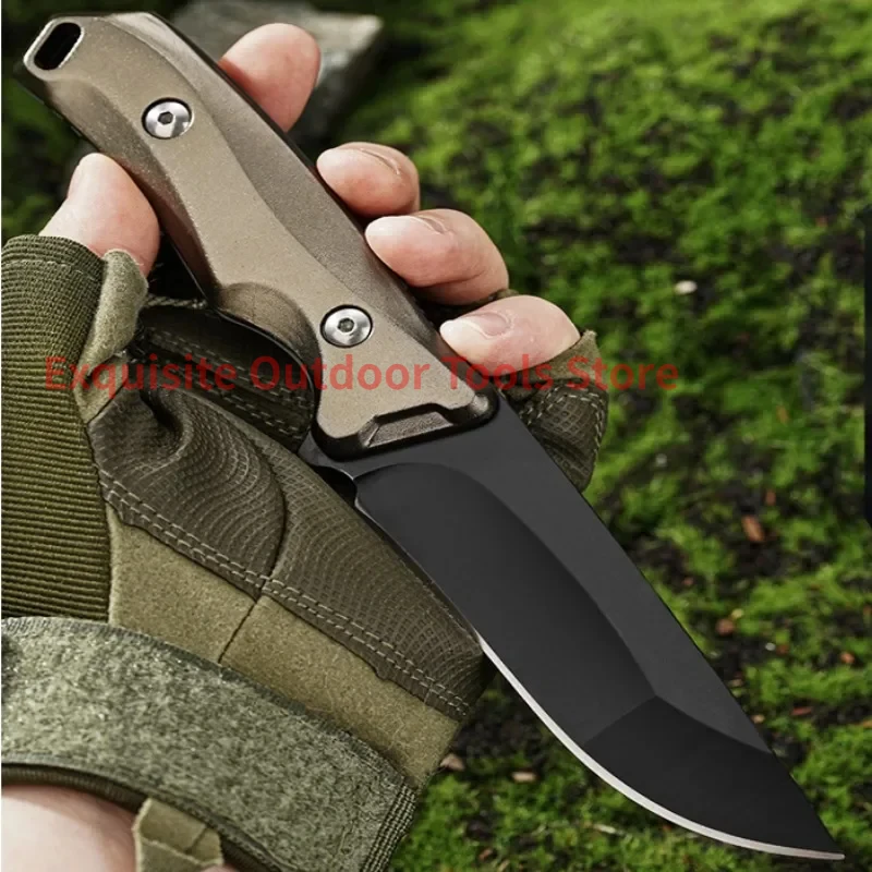 High end aluminum handle small knife, wilderness survival straight knife+sheath, outdoor camping barbecue EDC tool knife